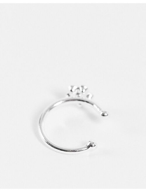 Asos Design sterling silver faux nose ring with crystal daisy