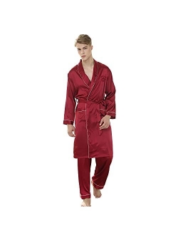 COSOSA Mens Satin Robe with Shorts - Long Sleeve Kimono Printed Bathrobe Multicolor