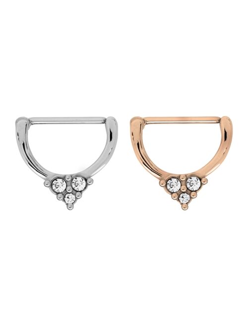 Rhona Sutton Bodifine Stainless Steel Set of 2 Colors Crystal Clicker Nipple Rings