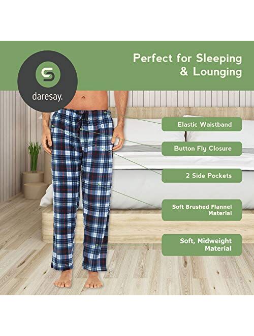 DARESAY Men's Cotton Super-Soft Flannel Plaid Pajama Pants/Lounge Bottoms with Pockets