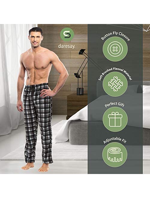 DARESAY Men's Cotton Super-Soft Flannel Plaid Pajama Pants/Lounge Bottoms with Pockets