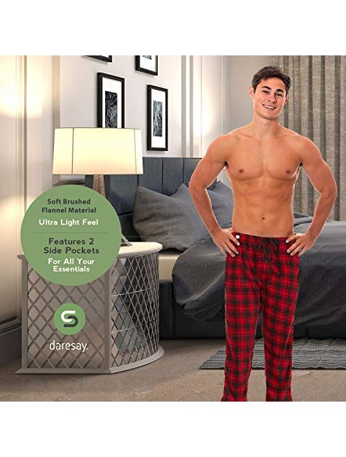 DARESAY Men's Cotton Super-Soft Flannel Plaid Pajama Pants/Lounge Bottoms with Pockets