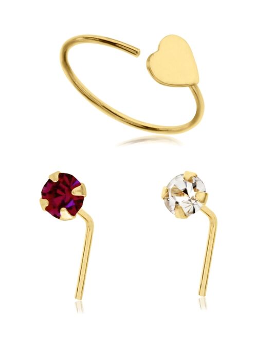 Rhona Sutton BODIFINE 10K Gold- Tone Heart Nose Hoop Crystal Nose Studs - Set Of 3