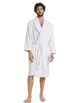 SIORO Men's Robe Terry Cotton Bathrobe Shawl Collar Soft Shower Bath Robes Calf Length Loungewear for Spa Hot Tub Sauna