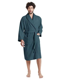 SIORO Men's Robe Terry Cotton Bathrobe Shawl Collar Soft Shower Bath Robes Calf Length Loungewear for Spa Hot Tub Sauna