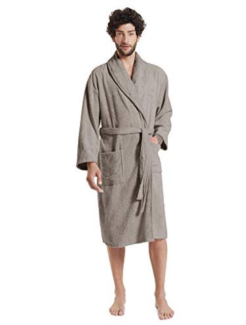 SIORO Men's Robe Terry Cotton Bathrobe Shawl Collar Soft Shower Bath Robes Calf Length Loungewear for Spa Hot Tub Sauna