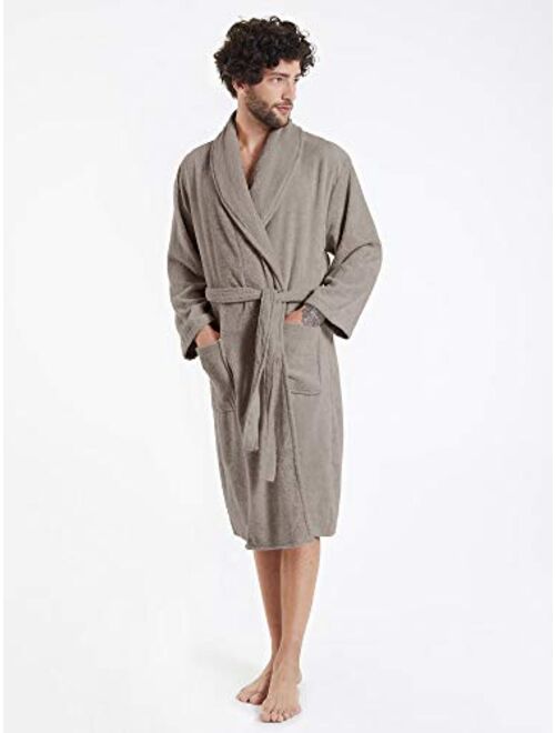 SIORO Men's Robe Terry Cotton Bathrobe Shawl Collar Soft Shower Bath Robes Calf Length Loungewear for Spa Hot Tub Sauna