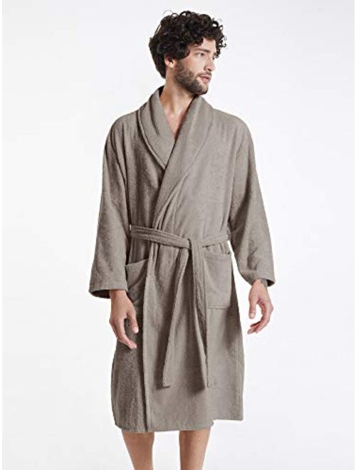 SIORO Men's Robe Terry Cotton Bathrobe Shawl Collar Soft Shower Bath Robes Calf Length Loungewear for Spa Hot Tub Sauna