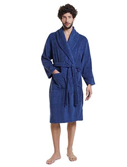 SIORO Men's Robe Terry Cotton Bathrobe Shawl Collar Soft Shower Bath Robes Calf Length Loungewear for Spa Hot Tub Sauna