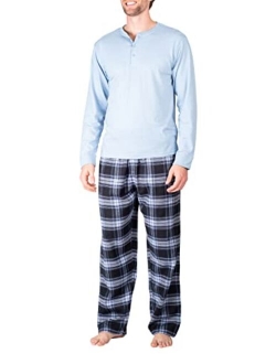 SLEEPHERO Men’s Pajama Set Flannel Pajamas for Men 2 Piece PJ Set with Plaid Pajama Pants and Long Sleeve Henley T-Shirt