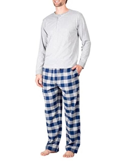 SLEEPHERO Men’s Pajama Set Flannel Pajamas for Men 2 Piece PJ Set with Plaid Pajama Pants and Long Sleeve Henley T-Shirt