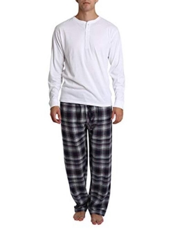 SLEEPHERO Men’s Pajama Set Flannel Pajamas for Men 2 Piece PJ Set with Plaid Pajama Pants and Long Sleeve Henley T-Shirt