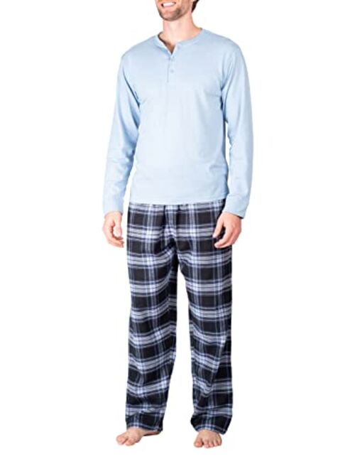 SLEEPHERO Men’s Pajama Set Flannel Pajamas for Men 2 Piece PJ Set with Plaid Pajama Pants and Long Sleeve Henley T-Shirt