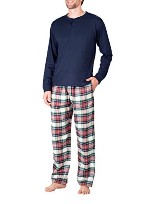 SLEEPHERO Men’s Pajama Set Flannel Pajamas for Men 2 Piece PJ Set with Plaid Pajama Pants and Long Sleeve Henley T-Shirt