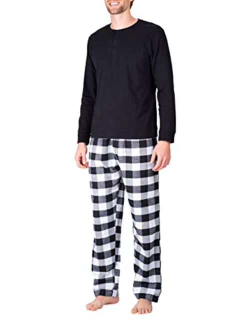 SLEEPHERO Men’s Pajama Set Flannel Pajamas for Men 2 Piece PJ Set with Plaid Pajama Pants and Long Sleeve Henley T-Shirt