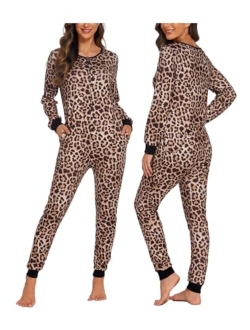 Womens One Piece Pajama with Drop Seat Butt Flap Union Suit Pajamas Sleepwear Jumpsuit S-XXL