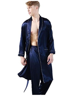 Lavnis Men's Satin Bathrobe Nightgown Casual Kimono Robe Loungewear Sleepwear Pajama Set with Shorts