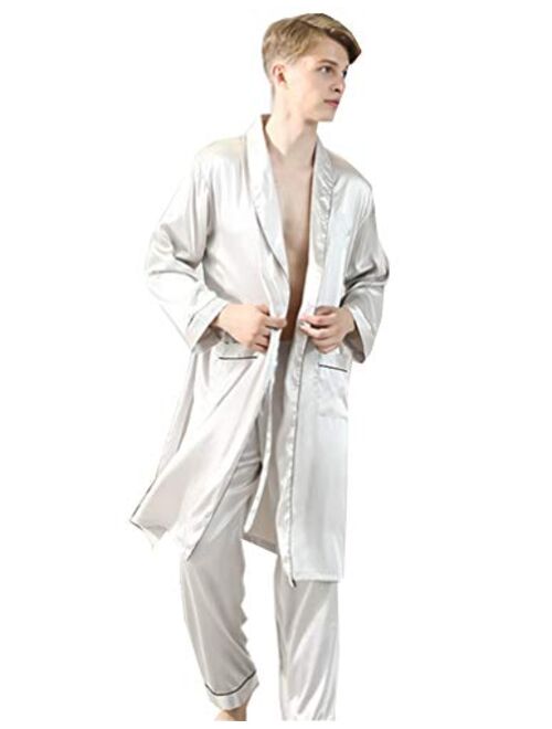 Lavnis Men's Satin Bathrobe Nightgown Casual Kimono Robe Loungewear Sleepwear Pajama Set with Shorts