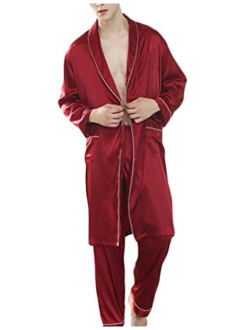 Lavnis Men's Satin Bathrobe Nightgown Casual Kimono Robe Loungewear Sleepwear Pajama Set with Shorts