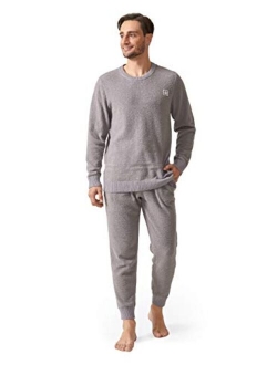 Men's Plush Fleece Sleepwear Warm Cozy Long Sleeve Top & Bottom Pajama Set Nightwear