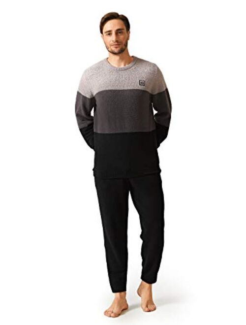 DAVID ARCHY Men's Plush Fleece Sleepwear Warm Cozy Long Sleeve Top & Bottom Pajama Set Nightwear