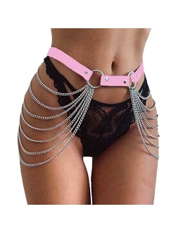 Victray Punk Black Waist Chain Belt Leather Layered Belly Body Chains Rave Body Jewelry Accessories for Women and Girls