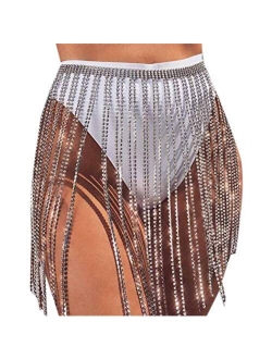 Barode Crystal Tassel Body Chains Belly Dance Skirts Rhinestones Sexy Bikini Summer Beach Hip Waist Chain Nightclub Jewelry Accessories for Women and Girls (Silver)