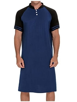 SWOMOG Men's Nightshirt Short Sleeve Crewneck Modal Nightgown Soft Comfy Sleep Shirt