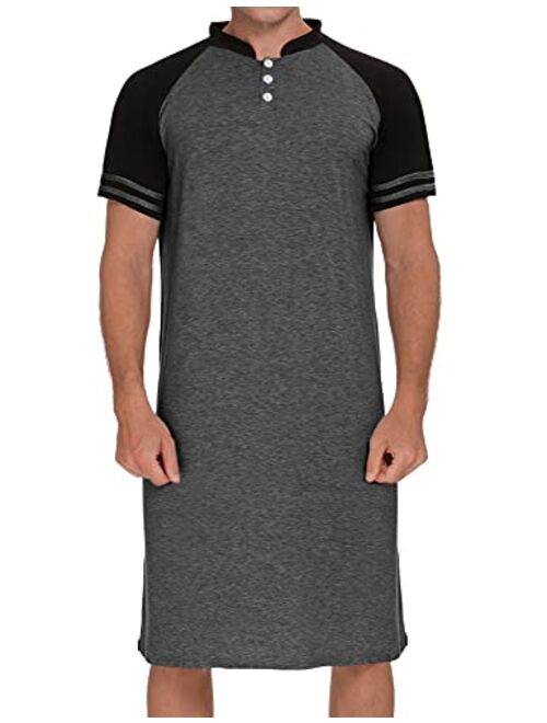 SWOMOG Men's Nightshirt Short Sleeve Crewneck Modal Nightgown Soft Comfy Sleep Shirt