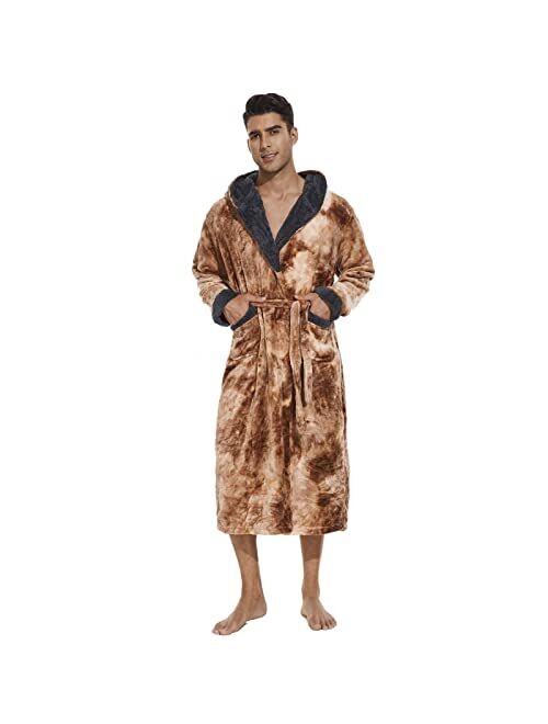 ccko Mens Fleece Robe Warm Soft Plush Lightweight Hooded Long Robes for Men Big and Tall Mens Spa Bathrobes