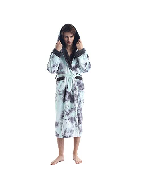 ccko Mens Fleece Robe Warm Soft Plush Lightweight Hooded Long Robes for Men Big and Tall Mens Spa Bathrobes