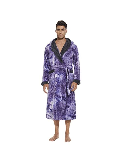 ccko Mens Fleece Robe Warm Soft Plush Lightweight Hooded Long Robes for Men Big and Tall Mens Spa Bathrobes