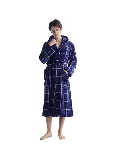 ccko Mens Fleece Robe Warm Soft Plush Lightweight Hooded Long Robes for Men Big and Tall Mens Spa Bathrobes