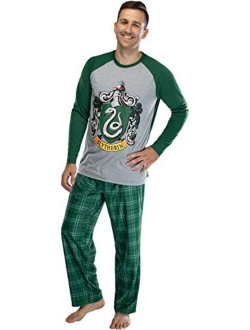 Intimo Harry Potter Adult Men's Raglan Shirt And Plaid Pants Pajama Set -Gryffindor, Ravenclaw, Slytherin, Hufflepuff