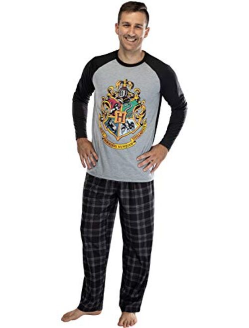 Intimo Harry Potter Adult Men's Raglan Shirt And Plaid Pants Pajama Set -Gryffindor, Ravenclaw, Slytherin, Hufflepuff