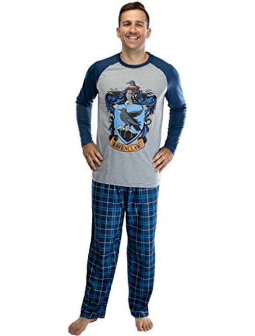 Intimo Harry Potter Adult Men's Raglan Shirt And Plaid Pants Pajama Set -Gryffindor, Ravenclaw, Slytherin, Hufflepuff