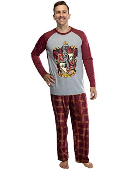 Intimo Harry Potter Adult Men's Raglan Shirt And Plaid Pants Pajama Set -Gryffindor, Ravenclaw, Slytherin, Hufflepuff