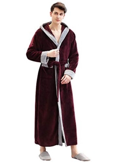 Artfasion Men Robe with Hood Warm Long Bathrobe Full Length Plush Soft Sleepwear Housecoat Mens Hooded Fleece Robes