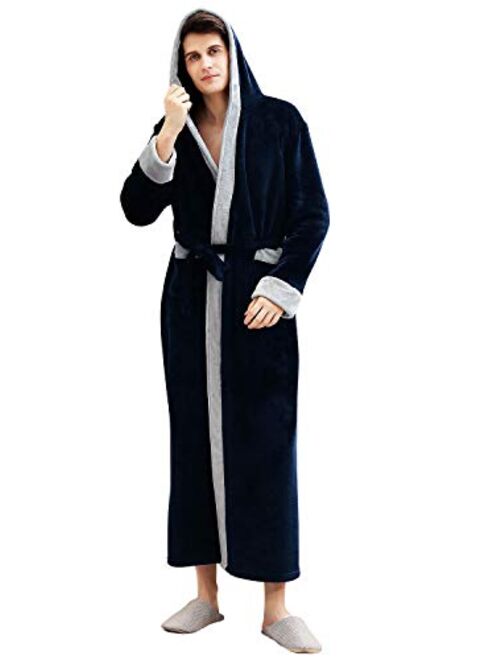 Artfasion Men Robe with Hood Warm Long Bathrobe Full Length Plush Soft Sleepwear Housecoat Mens Hooded Fleece Robes