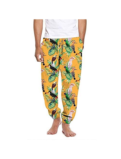 Mad Engine mens Tropical Birds of Paradise Gold Satin Lounge Sleep Pants