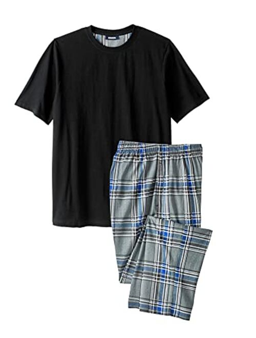 KingSize Men's Big & Tall Jersey Knit Plaid Pajama Set Pajamas