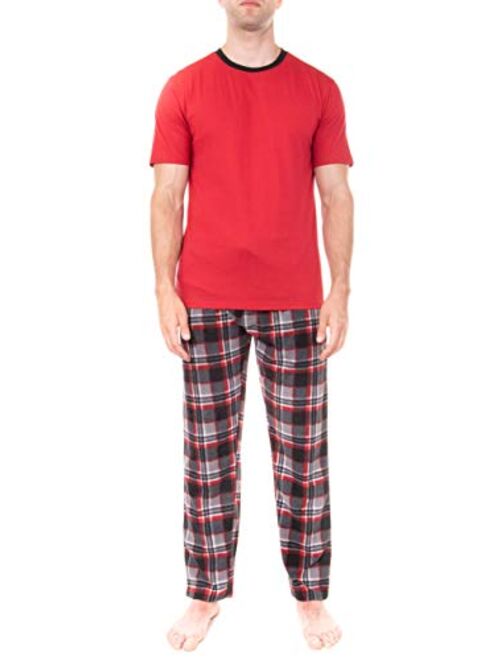 Swiss Alps Mens T-Shirt and Buffalo Plaid Check Fleece Lounge Pants Pajama Gift Set