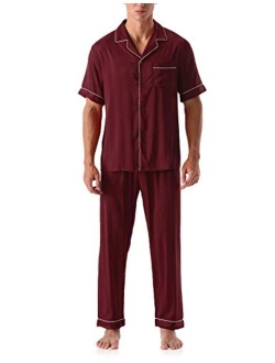 ninovino Men's Satin Pajamas Set Woven Short Sleeve with Shorts Button-Down Classic Sleepwear Loungwear