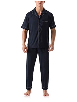 ninovino Men's Satin Pajamas Set Woven Short Sleeve with Shorts Button-Down Classic Sleepwear Loungwear