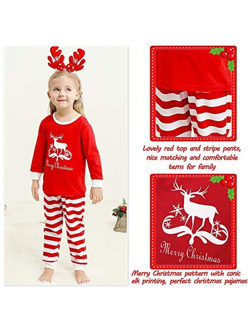 Saeaby Family Pajamas Christmas Pjs Matching Set Striped Sleepwears Pants Xmas Jammies Holiday Christmas Pajamas for Family