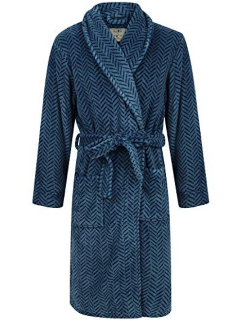 John Christian Men's Blue Herringbone Fleece Robe