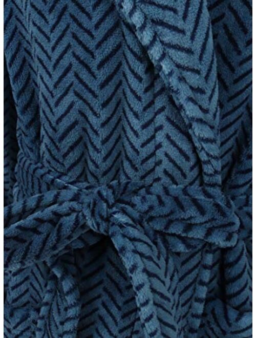 John Christian Men's Blue Herringbone Fleece Robe