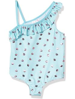 Pink Platinum Baby Girls Shell Stripe One Shoulder Swimsuit