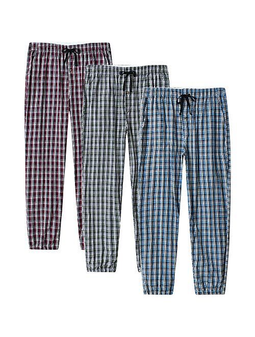 JINSHI Men's Pajama Pants Plaid Sleapwear Pants Loungewear Bottom Button Fly/Drawstring/Pockets 3-Pack