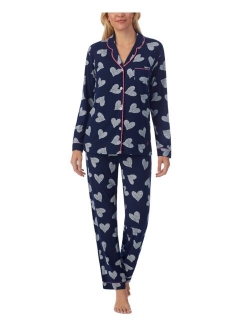 Knit Notch Collar Novelty Printed Pajama Set